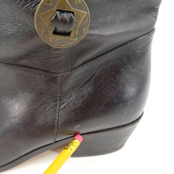 Womens 9 M Solid Black Leather 5 Point Star Concho Cowboy Western Boots Brazil - Picture 7 of 16